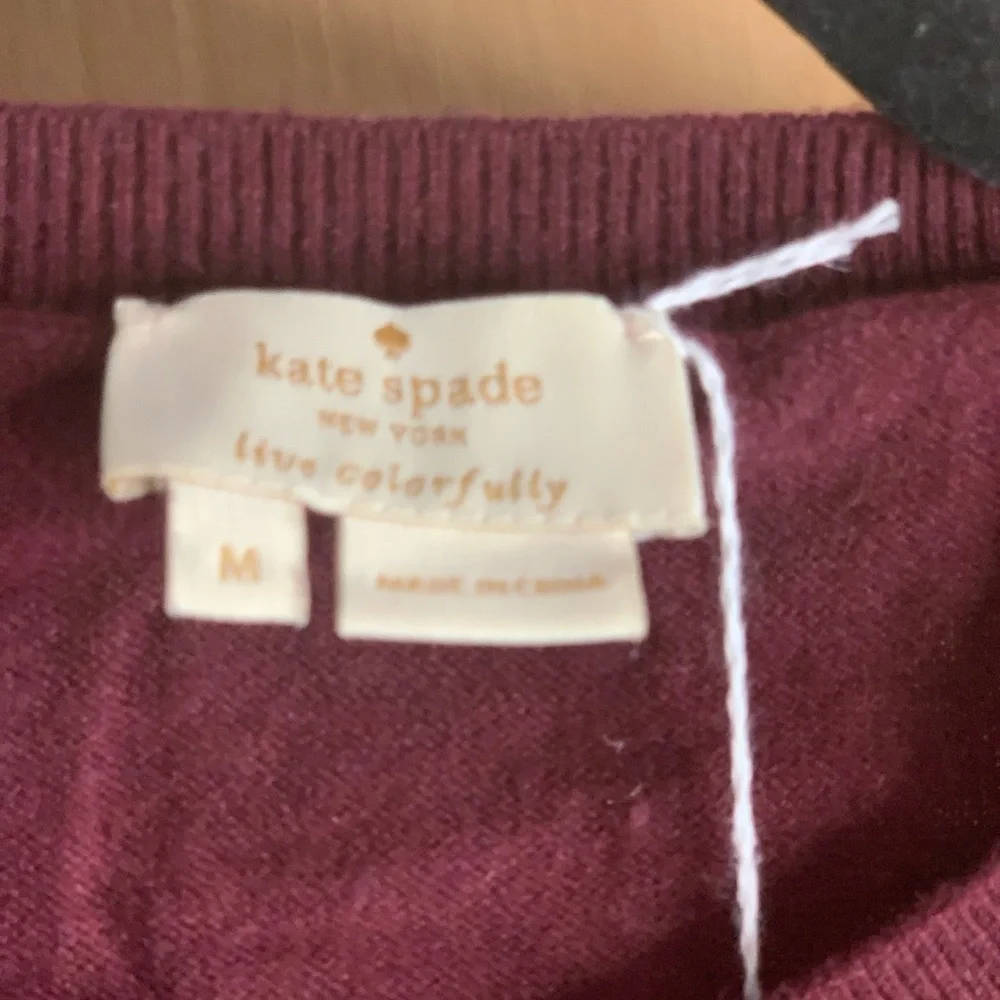 Kate Spade Burgundy Yellow Flower Gemmed Sweater.    Size-Medium Soft Classic